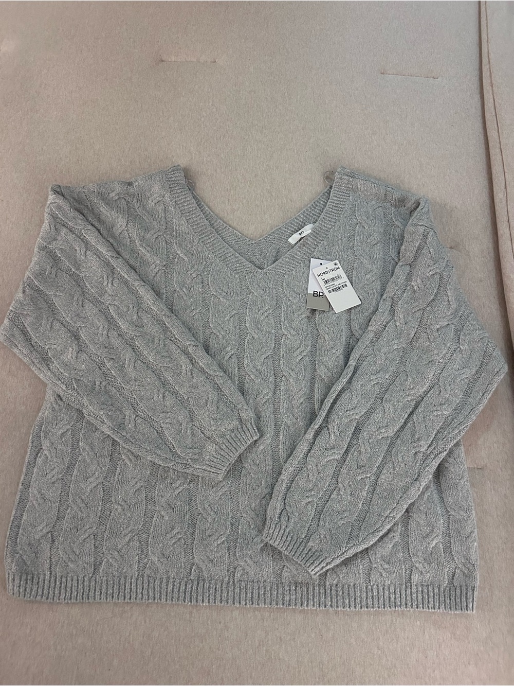 bp Light Gray Cable Knit Off-Shoulder Sweater
